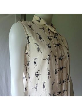 Paper Plane London Printed Button-Down Sleeveless Blouse Size S/M